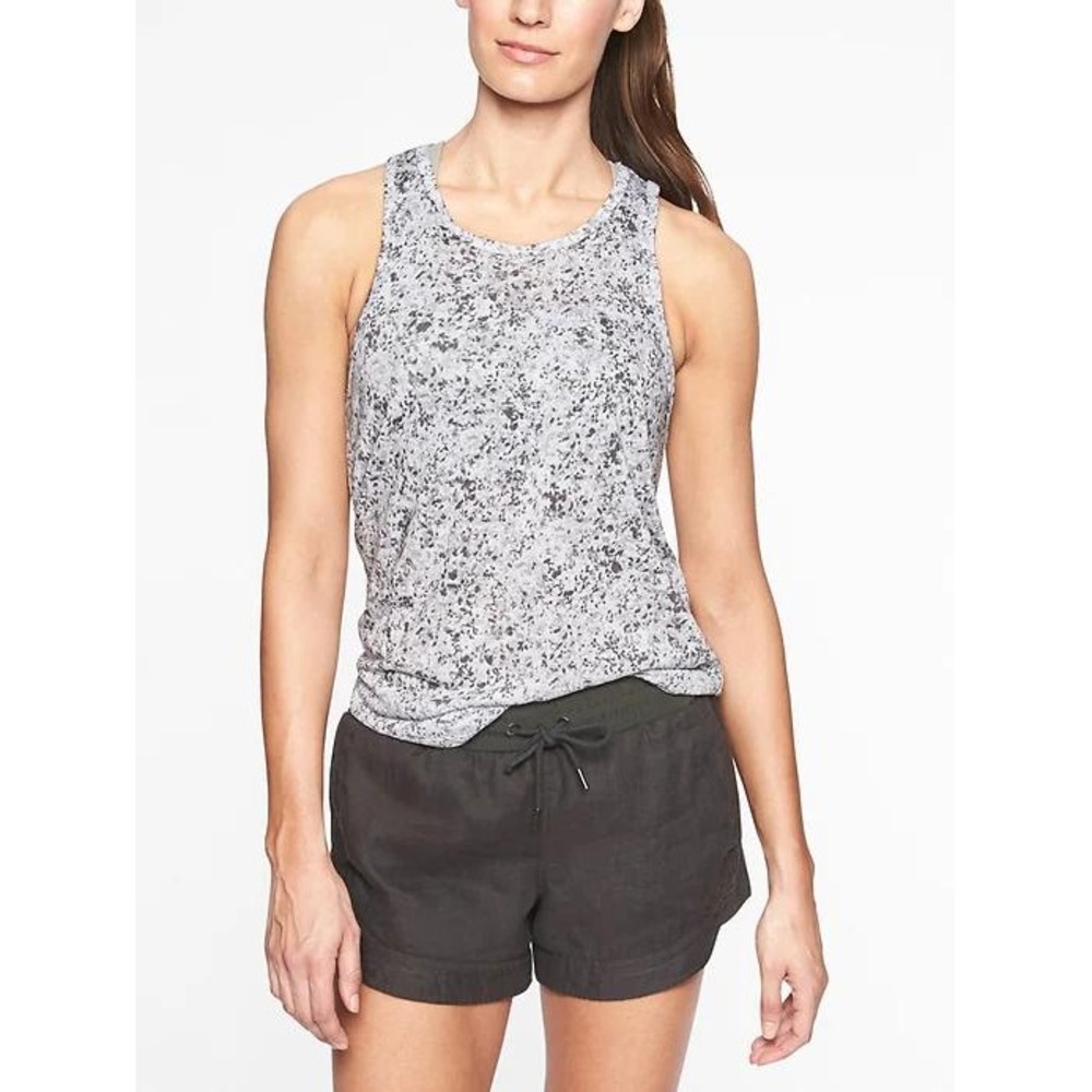 Athleta Essence Printed Tank Top Grey White Speckled Open Back Cutout‎ Small